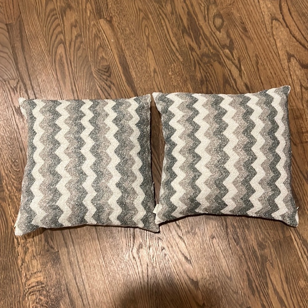 Set of 2 Beaded Chevron Throw Pillows Neutral Taupe Gray Textured from Arhaus